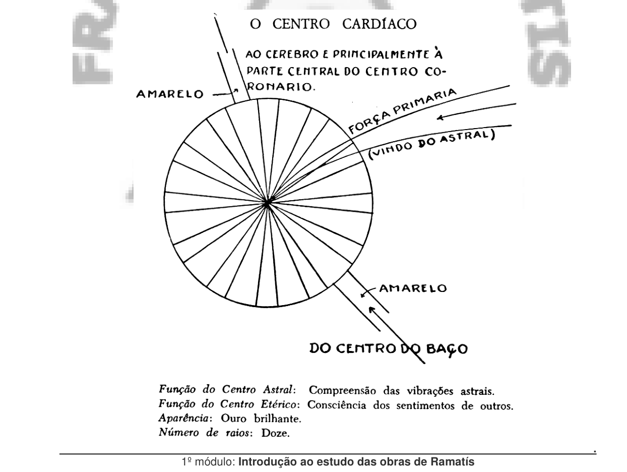 O centro cardíaco, de doze raios, de tonalidade amarela.