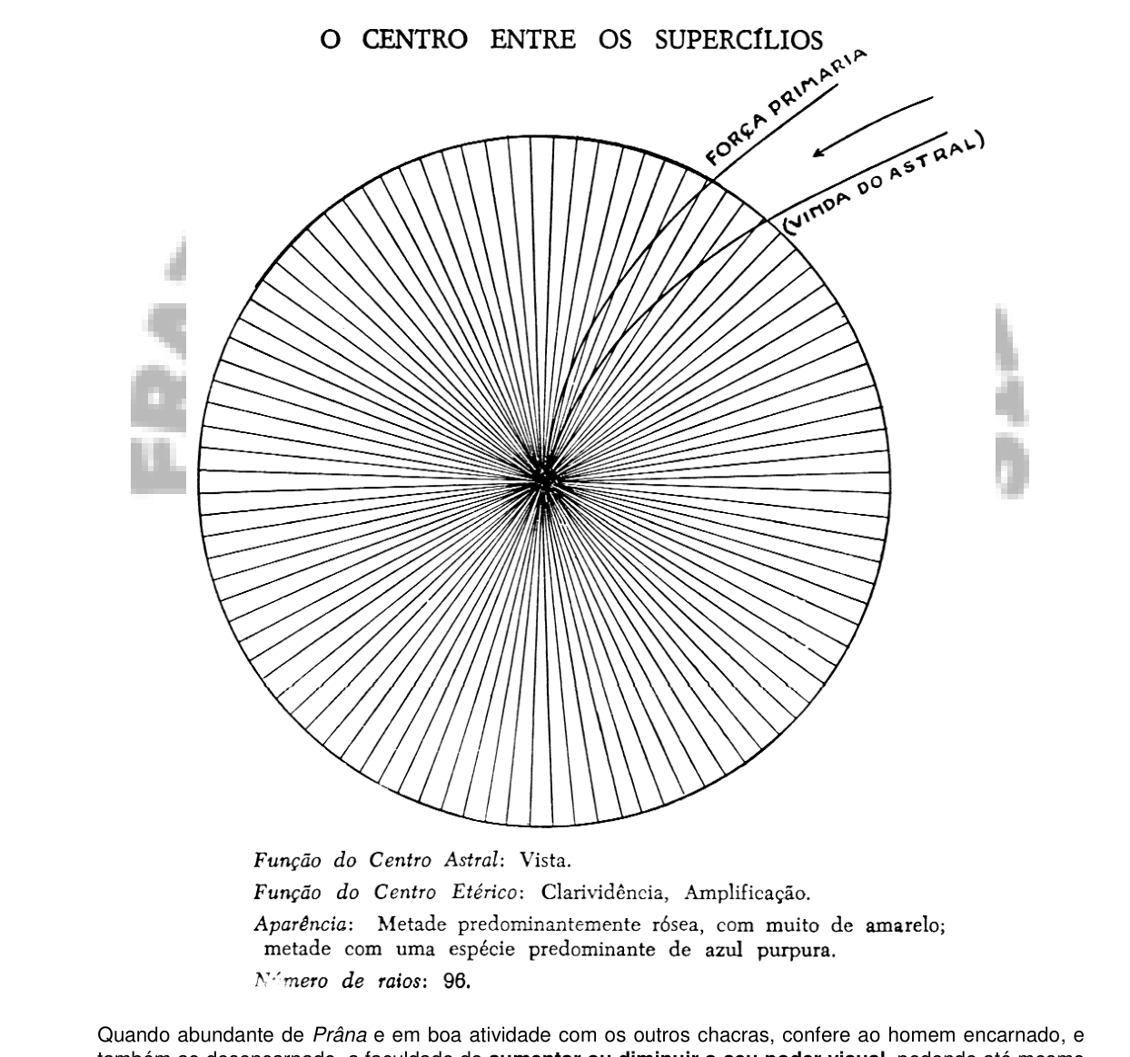 O centro frontal (entre os supercílios), de noventa e seis raios — metade amarelo, metade azul-púrpura.