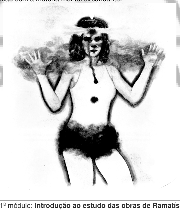 Figura feminina rodeada por uma nuvem de matéria mental abundante que emana de sua cabeça.